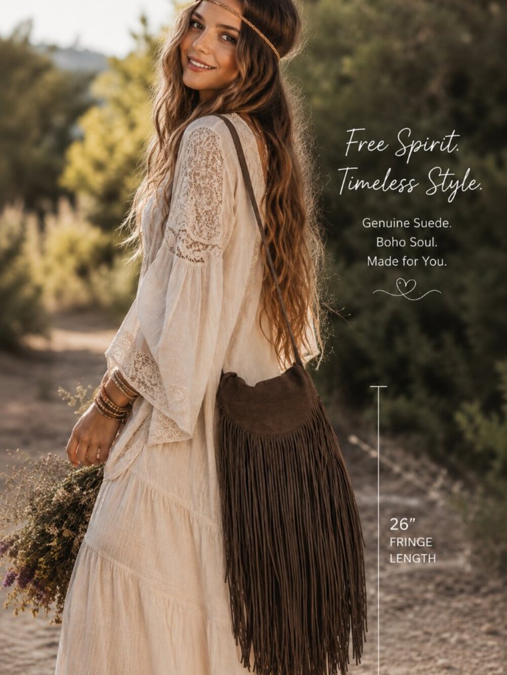NWT NEW Brown Suede Leather Fringe Purse Bag Bohemian Boho Fair Trade from India